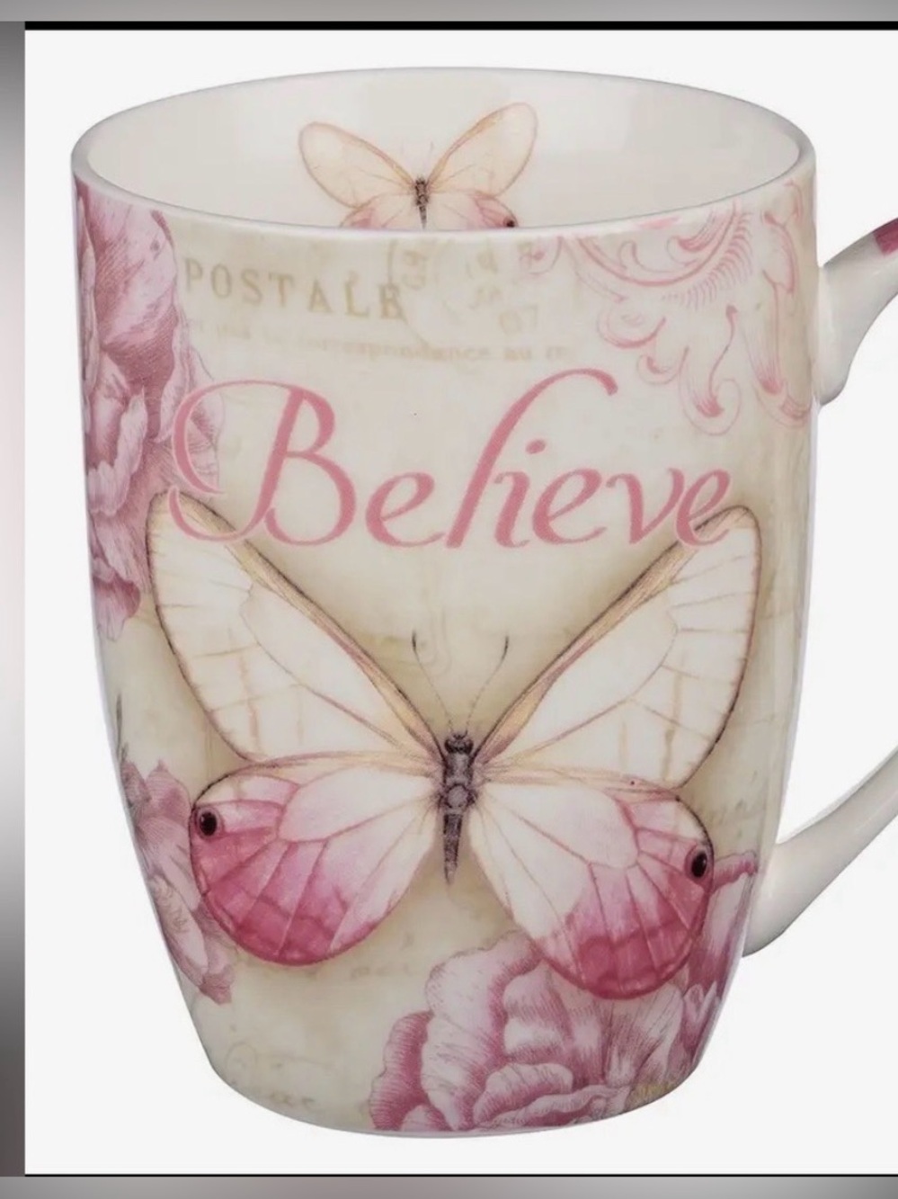 Believe Pink Butterfly Ceramic Mug